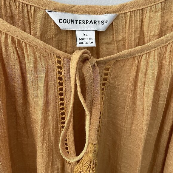 NWOT Counterparts Women’s XL Boho Peasant Bell Sleeve Blouse Top Yellow Gold - Picture 2 of 7